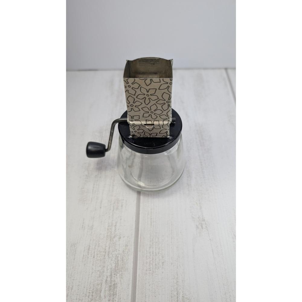Vintage Androck #49 Nut Chopper Grinder Glass Jar Floral Hand Crank USA - Picture 3 of 5